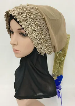 Nova Moda Muslimanskih Pearl Kavljem Cvetje Hidžab Kape Islamske Underscarf Arabski Klobuki, Pokrivala