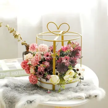 Nove Poceni Kovinski Cvetna Košarica pozlačeno Cvet Zaslon Stojalo Prenosni Zlata Vaza Za Dom Poroko Dekor Roža Stojalo
