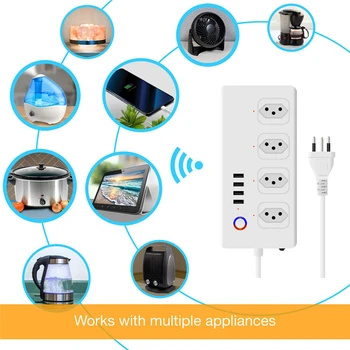 Nove Wifi Smart Power Trakovi Brazilija plug Pametne Moči Bar Več Vtičnice, Podaljšek s 4 USB in 4 AC Svečke za Tuya Bela
