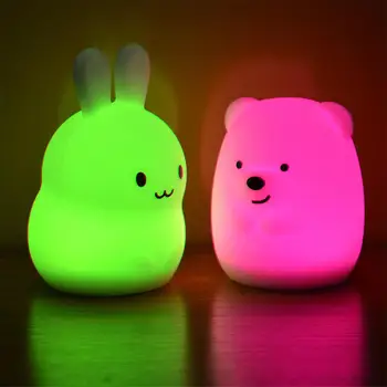 Novo 7 Barv Medved, Zajec LED USB Živali Noč Lahkega Silikona Mehko Risanka Otrok Otroka Vrtec Lučka Led Nočna Lučka