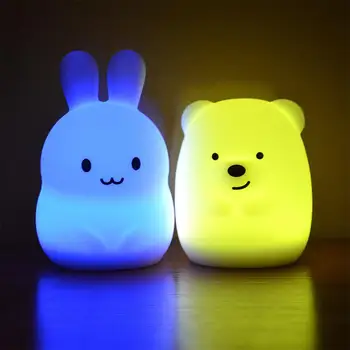 Novo 7 Barv Medved, Zajec LED USB Živali Noč Lahkega Silikona Mehko Risanka Otrok Otroka Vrtec Lučka Led Nočna Lučka