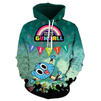 Novo Gumball neverjetno svetu hoodie majica ulične fant 3D priložnostne glavo puloverju Harajuku hip hop hip hop moških, žensk, otrok Vrhovi