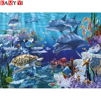 Novo leto 2020 5D DIY Diamond slikarstvo Navzkrižno šiv kita Celoten Kvadratni Diamond vezenje rib Poln Krog Diamond mozaik živali LK1