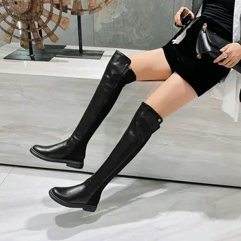 Novo mehko PU zahodni ruske priložnostne svoboden žensko overknees čevlji platform stanovanj zimski čevlji ženske škornji z visoko stegno plus velikost 46