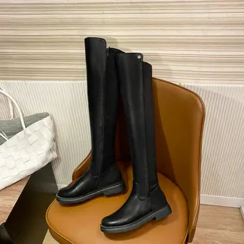 Novo mehko PU zahodni ruske priložnostne svoboden žensko overknees čevlji platform stanovanj zimski čevlji ženske škornji z visoko stegno plus velikost 46