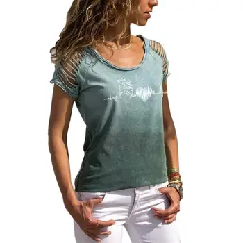 Novo Modno Obarvana Povoj Kratek Rokav T-Shirt Za Ženske Konj Tiskanja Tshirt Harajuku T-Shirt Ulične Plus Velikost Smešno