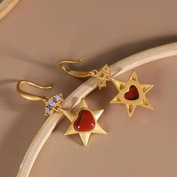Novo srebro vdelan rdeče chalcedony Ustvarjalne Star Ljubezen Uhani Kitajski retro slogu lepe pravljice, sveže ženske čar blagovne znamke nakit