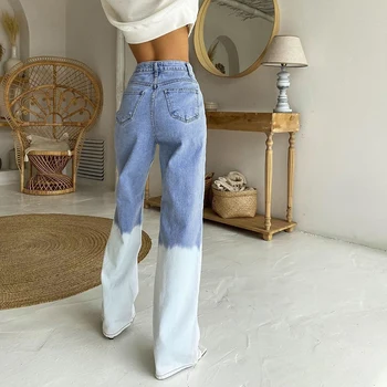 Novo Tie Dye Trak Trending Jeans Hlače Ženske Ulične Visoke Pasu Dekleta Traper Naravnost Hlače