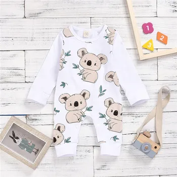 Novorojenček Bombaž Romper Dojenčkov, Otrok koala risanka natisnjeni dolgimi rokavi jumpsuit in haljo Baby Boy, Girl Obleke