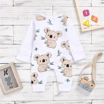 Novorojenček Bombaž Romper Dojenčkov, Otrok koala risanka natisnjeni dolgimi rokavi jumpsuit in haljo Baby Boy, Girl Obleke