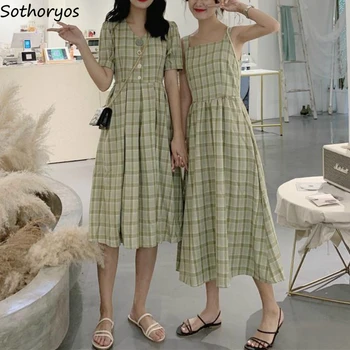 Obleka Ženske Kariran Plus Velikost Trendy Sladko Čipke korejski Slog Študentov Elegantna A-linija Obleke Enostavno Prijatelji Poletje vsak Dan Vse-ujemanje