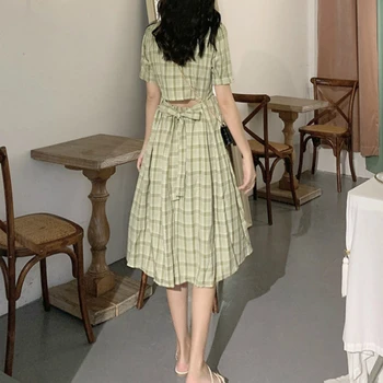 Obleka Ženske Kariran Plus Velikost Trendy Sladko Čipke korejski Slog Študentov Elegantna A-linija Obleke Enostavno Prijatelji Poletje vsak Dan Vse-ujemanje