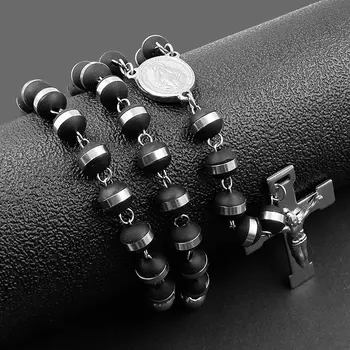 Obletnica kul moških kroglice ogrlica križ 8 mm širok nerjavečega jekla za človeka venec ogrlice,klasično verske christian RN100