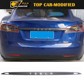Ogljikovih Vlaken Avto Zadaj Prijavite Trim Trakovi Za Tesla Model S 2016-2018 Trunk Telo Pismo LOGOTIP Nalepko Dodatki
