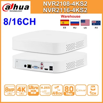 Original Dahua NVR NVR2108-4KS2 NVR2116-4KS2 8CH 16CH 4K Omrežja, Video Snemalnik H. 265 IP Kamere CCTV sistema za Varnost Doma