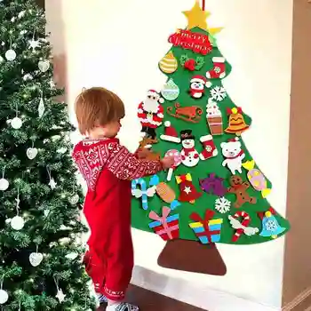 Otroci DIY Čutiti Božično Drevo Santa Okraski Steno, Vrata Visi Dekor Božič Darilo