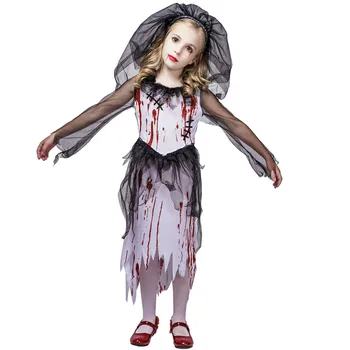 Otroci Halloween Kostumi za Dekleta Grozljivk Krvava Nevesta Duha Cosplay Kostum Dekle Krvi Obleko maškarada vampir oblačila Ne