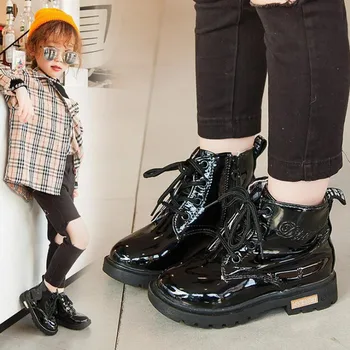Otroci Moda Gume Boot Otrok Lakasto Usnje Botas Fantje Dekleta Nepremočljiva Plišastih Sneg Škornji Malčka Superge Gleženj Boot