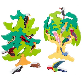 Otrok Lesene Zlaganje Igrače Otroci DIY Ptico Drevo Puzzle Montessori Izobraževalne Igrače Ptica Priznanje Oblike Ujemanja Sestavljeni Igrača