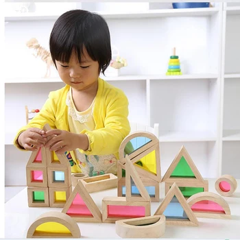 Otroška Igrača Mavrica Buliding Lesenih Blokov Zlaganje Začetku Izobraževalne Igrače Darilo