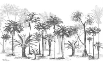Ozadje po meri Črno in Belo Veliko drevo Tropskega deževnega Gozda Kokosovo Drevo sodobnih TV, Kavč v Ozadju stene 3d Ozadje