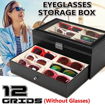 Očala Pregledno Shranjevanje Polje 12 Celice PU Dvojno Plast sončna Očala Primera 2 Stopnje Moda Eye Glasses Zaslon Primeru Estuche De Gafas