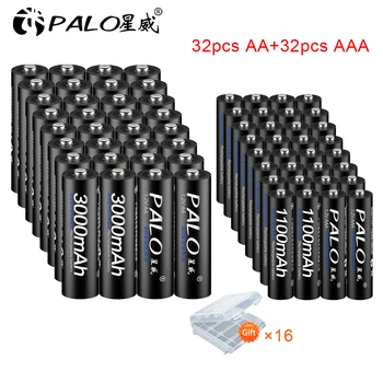 PALO prvotne polnilne baterije aa 1,2 v nimh baterijo 3000mah in 32pcs aaa polnilne baterije 1,2 v nimh 1100mah