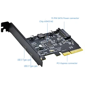 PCI-E PCI Express 4X USB 3.1 Gen 2 (10 Gbps) 2-Vrata Tip C Širitev Kartico ASM3142 Čip 15-Pin Priključek Za Windows/Linux