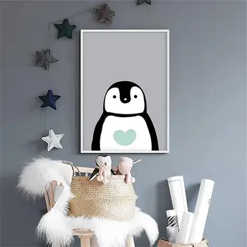 Pingvin Polarni Medved, Ki Je Risanka Živali Barvanje Vrtec Ponudbe Plakat Platno, Tisk Stenskih Slikah, Nordijska Otroke, Otroška Soba Dekor