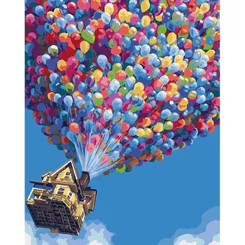 Pisani balon & Flying Pixar Povzetek roko slikarsko platno oljnih slik psihedelični umetnosti, Barvanje z številke slike DYH002