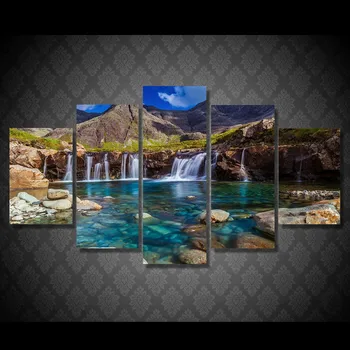 Platno Dekor Okvir Stene Umetnin, 5 Kosov Gorskih Slap Kamen Rečna Pokrajina Slike Plakat Modularni Slike HD Natisne Umetnosti