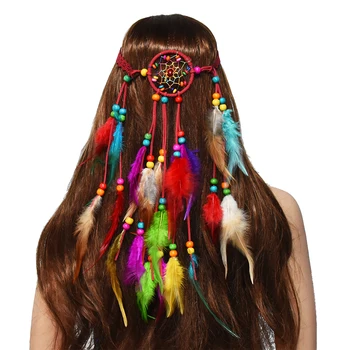 Plemenski Vrv Lesa Beaded Pero Trakovi Hairbands Bohemian Etnične Gypsy Beaded Headdres Žensk, Festival Turški Indijski Nakit