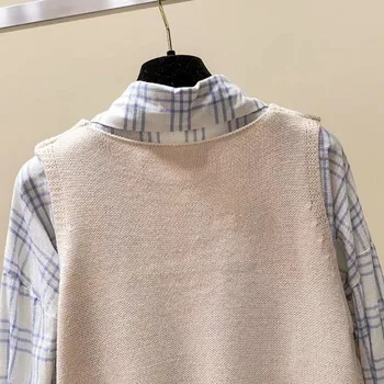 Plesti pulover waistcoat brezrokavnik ženske jeseni novi korejski kolegij slog svoboden študent v-vratu jopica telovnik puloverju v vratu brez rokavov