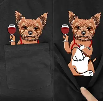 PLstar Kozmos Majica Fashion poletje žep pes printed majica s kratkimi rokavi moški za ženske majice, vrhovi smešno bombaž black tees