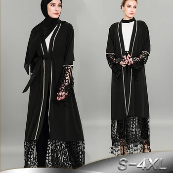 Plus Velikost Maxi Kimonos Mujer 2020 Muslimanskih Abaya Ženske Dolgo Beading Čipke Mozaik Jopico Dubaj Turški Islamskih Molitev Oblačila