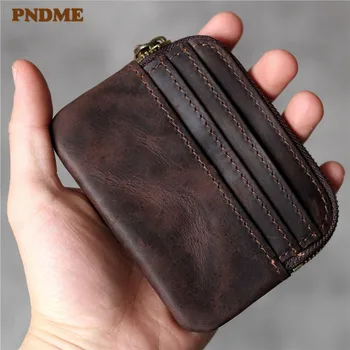 PNDME original nori konj cowhide sim paket preprosto kave, pravega usnja majhen kovanec, torbice tipko torbica ID Imetniki