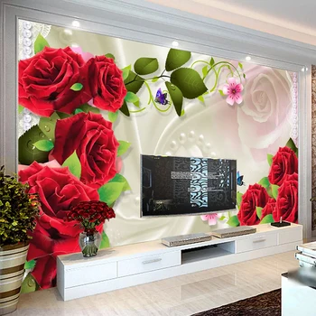 Po meri Foto Wall Paper Roll 3D Svileno Krpo Rose Cvet, Dnevna Soba, TV Ozadju Stene Dekor Slikarstvo, Freska Ozadje Za Spalnico