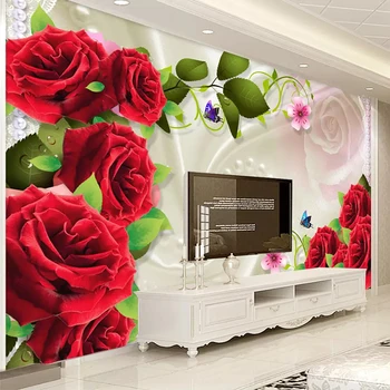 Po meri Foto Wall Paper Roll 3D Svileno Krpo Rose Cvet, Dnevna Soba, TV Ozadju Stene Dekor Slikarstvo, Freska Ozadje Za Spalnico