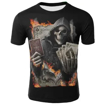 Poletje 3D tri-dimenzionalni pokopališču smrti demon vzorec rock heavy metal plima svoboden velikosti kratek sleeved majica s kratkimi rokavi moški compa