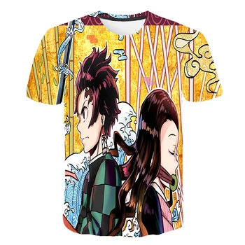 Poletje Anime T Shirt Demon Slayer Kimetsu Ne Yaiba Majica s kratkimi rokavi Moški Modni Visoke Kakovosti Japonski Risani Hip Hop Top Smešno 3D Printi