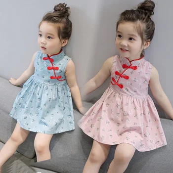 Poletje Baby Dekleta Obleke Sneg Cheongsam Obleko Dekle Oblačila Princesa Obleko Otrok Kostum Bombaž Otroci Kitajski Oblačila
