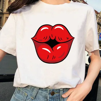Poletje kratek rokav Seksi Ustnice Tshirt Ženske Kawaii Tumblr Harajuku Estetske Bombaž bela Vrh Tees tshirt Rdeče ustnice ženske t-shirt