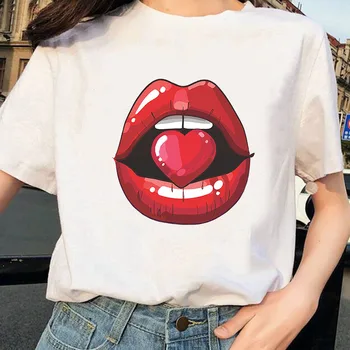 Poletje kratek rokav Seksi Ustnice Tshirt Ženske Kawaii Tumblr Harajuku Estetske Bombaž bela Vrh Tees tshirt Rdeče ustnice ženske t-shirt