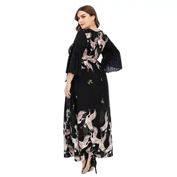 Poletje Moda Plus Velikost Tiskanja Obleko Dolgo Krilo Plus Velikost Ženske Elegantna Dolga Obleka Islamska Oblačila Turške Obleke, Ženske Abaya
