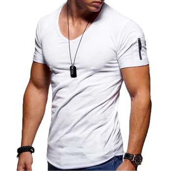 Poletje moda za moške nove priložnostne T-shirt za moške kratka sleeved majico mikro-elastične tkanine Proti-vrat T-shirt roko zadrgo dekoracijo