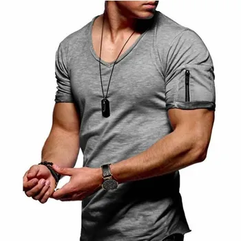 Poletje moda za moške nove priložnostne T-shirt za moške kratka sleeved majico mikro-elastične tkanine Proti-vrat T-shirt roko zadrgo dekoracijo