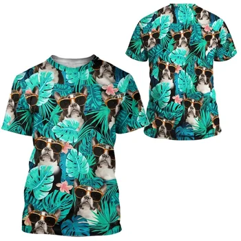Poletje Moški majica 3D francoski Buldog Tropskih Havajih Natisni T-Majice Harajuku Priložnostne kratek Rokav Tee srajce Unisex Kul t-shirt