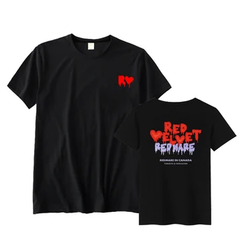 Poletje slog, rdeče žametne rdeče mare koncert isti tiskanje o vratu kratek rokav t shirt kpop k-pop unisex modna svoboden t-shirt