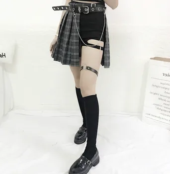 Poletje Visoko Pasu Verige Obavijen Kariran Krilo Punk Ženski Nezakonitih Naguban Goth Krila 2019 Ženske Modni Asimetrični Krila