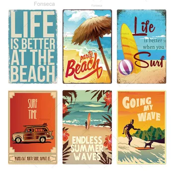 Poletni Plaži Tin Prijavite Plaketo Risanka Prijavite Kovinsko Ploščo, Steno Dekor Za Plažo, Bar, Beach House Surf Klub Dekorativni Železa Slikarstvo